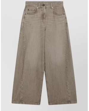 Brunello Cucinelli Wide Leg Five Pocket Denim Trousers - Grey