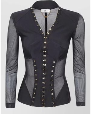 Elisabetta Franchi Fitted Jacket Mesh Panels Sheer Sleeves - Blue