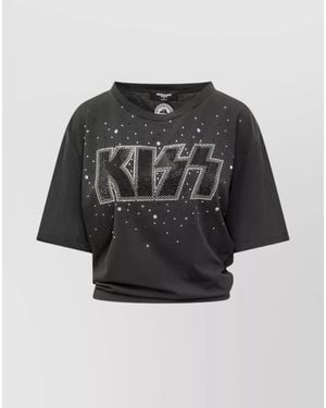DSquared² Cropped Studded Kiss Graphic T-Shirt - Black