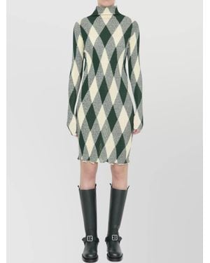 Burberry High-Neck Slim Fit Dress With Argyle Motif - Green