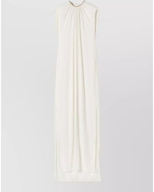 Lanvin Sleeveless Dress Floor Length Embellished Neckline - White
