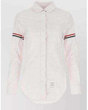Thom Browne Striped Cotton Long-Sleeve Shirt - Natural