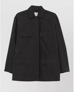 TOTEME Cotton Blend Jacket Drawstring Waist Pockets - Black