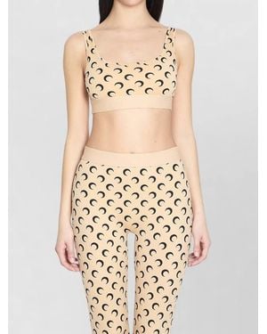 Marine Serre Moon Print Scoop Neck Sport Bra Top - Natural