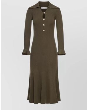 Self-Portrait Ribbed Midi Dress Keyhole Front Collar - Green