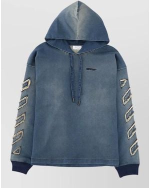 Off-White c/o Virgil Abloh Denim Hooded Jacket Distressed Drawstring Detail - Blue