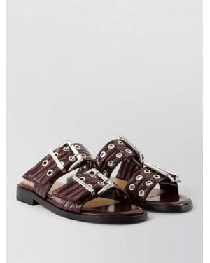 Ganni Strappy Flat Sandals Synthetic Smooth Calfskin - Brown