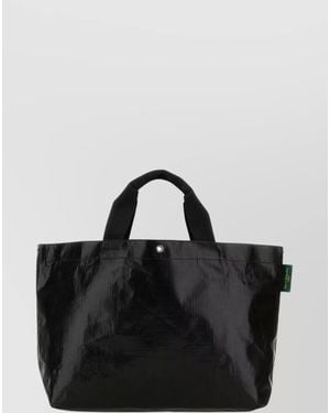 Herve Chapelier Glossy Finish Shopping Bag With Top Handles - Black