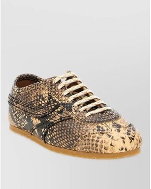 Dries Van Noten Leather Snake-Print Low-Top Sneakers - Metallic