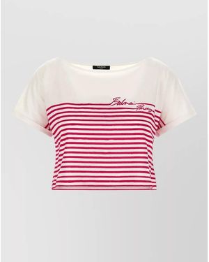Balmain Striped Cotton T-Shirt - Pink