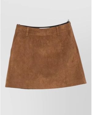 DUNST Suede-Effect Panelled Mini Skirt - Brown