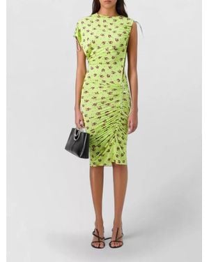 Coperni Knee Length Floral Ruched Asymmetric Dress - Green