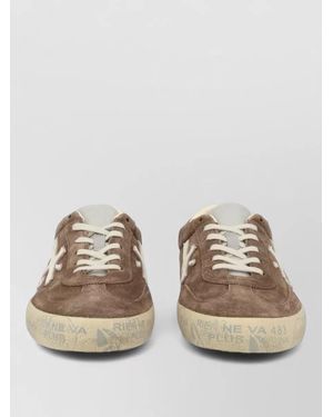 Premiata Suede Trainers Round Toe Rubber Sole - Natural