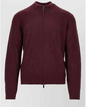 Emporio Armani Textured Virgin Wool High Neck Zip Jacket - Purple