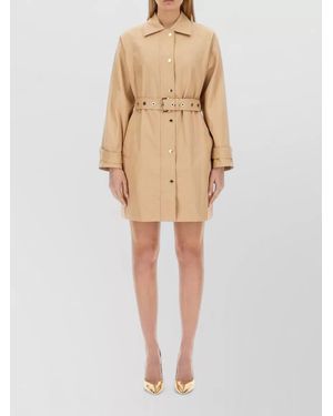Michael Kors Trench Coat Cotton Belted Collar Long Sleeves - Natural