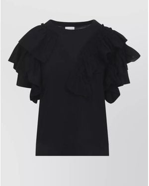 Dries Van Noten Humey Jersey T Shirt Round Neckline Ruffles - Black