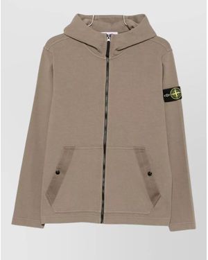 Stone Island Hooded Jacket Ribbed Texture Long Sleeves - Brown