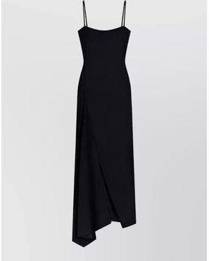 Givenchy Crepe Square-Neck Spaghetti-Strap Asymmetric-Hem Maxi Dress - Black