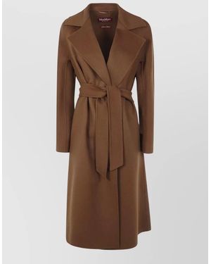 Max Mara Mst Cles Long Coat Belted Waist Lapels - Brown