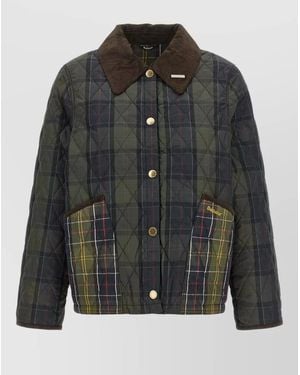 Barbour Liddesdale Quilted Coat Contrast Collar Pockets - Black