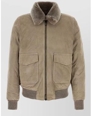Moorer Suede Antenore Down Jacket Fur Collar - Natural