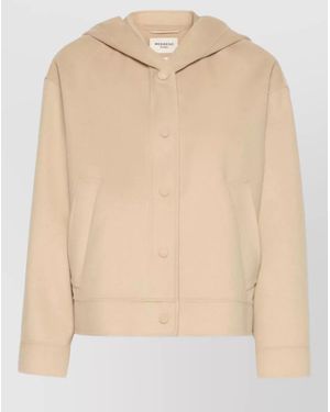 Weekend by Maxmara Hooded Coat Long Sleeves Front Pockets - Natural