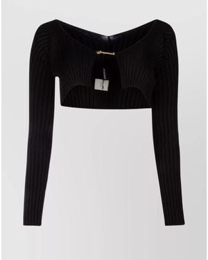 Jacquemus Ribbed Cropped V-Neck Long-Sleeve Cardigan - Black