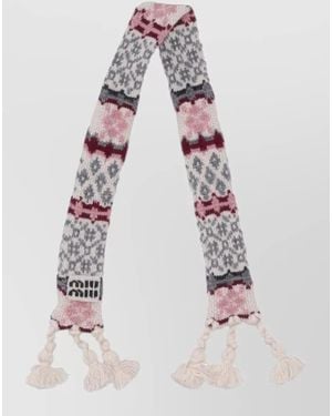 Miu Miu Cashwool Jacquard Keyring Tassel Charm - White