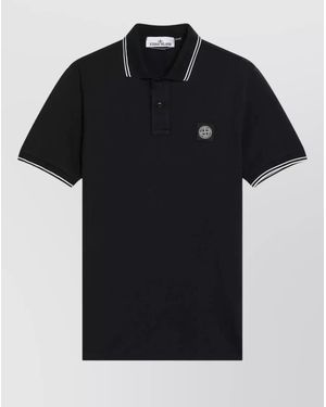 Stone Island Polo Shirt Contrast Trim Short Sleeves Collar - Black