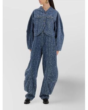 ROTATE BIRGER CHRISTENSEN Round Sleeve Tweed Jacket - Blue