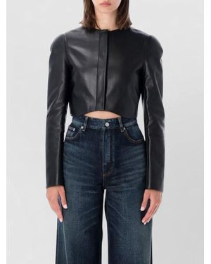 Alaïa Lambskin Fitted Round Neck Leather Coat - Blue