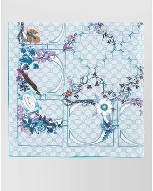 Gucci Silk Foulard Bird Motif Floral Design - Blue