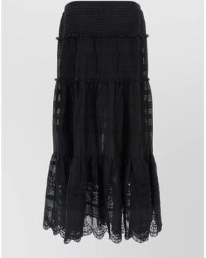 Isabel Marant Paoline Long Skirt Pleats Tiers Lace Sheer - Black