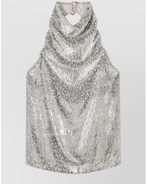 Stella McCartney Silk Metallic Draped Halterneck Sleeveless Top - Grey