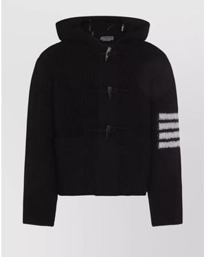 Thom Browne Hooded Ribbed Striped Jacket - Black