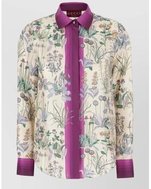 Gucci Silk Blouse Long Sleeves Collared Neck Floral - Pink