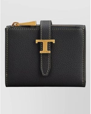 Tod's Tri Fold Leather Wallet Strap Mini Accessory - Black