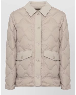 Woolrich Quilted Down Jacket Long Sleeves Flap Pockets - Natural
