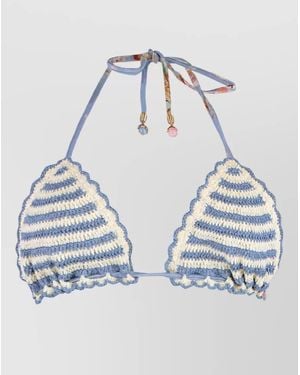 Zimmermann Striped Crochet Triangle Bikini Top - Blue