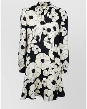 Celine Floral-Print Long-Sleeve Mini Dress - White