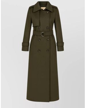 Michael Kors Trench Coat Long Belted Epaulettes Buttons - Green