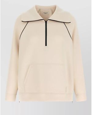 Weekend by Maxmara Contrast-Piping Half-Zip Sweatshirt - Natural