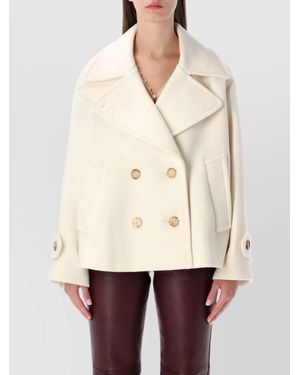 Chloé Oversized Wool Blend Peacoat Chin Strap Collar - White