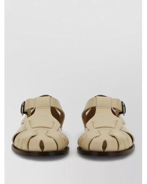 Hereu Sandal Cut Out Design Flat Round Toe - Natural