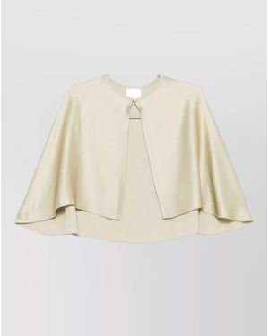 forte_forte Satin Cape Shirt Round Neck Design - Natural