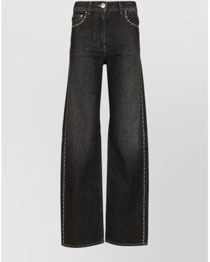 Versace Studded Cotton Denim Mid-Rise Barrel-Leg Jeans - Black