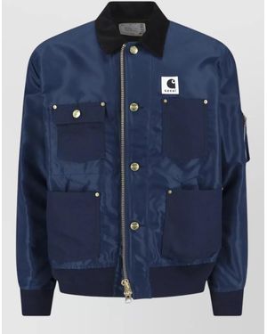 Sacai Short Jacket Front Pockets Ribbed Cuffs - Blue