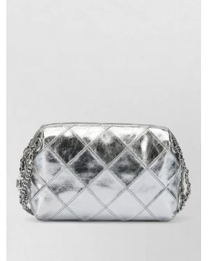Tory Burch Chain Leather Crossbody Bag Quilted Design - Grey