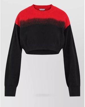 Balenciaga Wool Cropped Gradient Ribbed Crewneck Jumper - Black