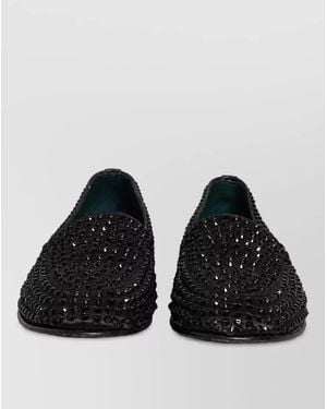 Dolce & Gabbana Leather Crystal Embellished Slippers - Black